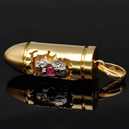Patrone mit Schädel - Gold-Anhänger aus 14K 585 Bicolor Gold (Gelbgold und Weißgold) mit Zirkoniabesatz