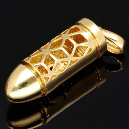 Patrone mit Schädel - Gold-Anhänger aus 14K 585 Bicolor Gold (Gelbgold und Weißgold) mit Zirkoniabesatz