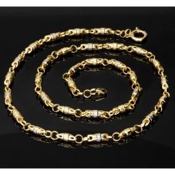 Trendige Bicolor Goldkette / Halskette aus 14K / 585 Gold (Gelbgold und Weißgold) in filigranem Greco-Design (ca. 60cm Länge und 4,5mm Breite