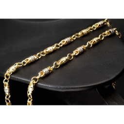 Trendige Bicolor Goldkette / Halskette aus 14K / 585 Gold (Gelbgold und Weißgold) in filigranem Greco-Design (ca. 60cm Länge und 4,5mm Breite