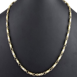 Trendige Bicolor Goldkette / Halskette aus 14K / 585 Gold (Gelbgold und Weißgold) in filigranem Greco-Design (ca. 60cm Länge und 4,5mm Breite