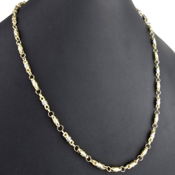 Trendige Bicolor Goldkette / Halskette aus 14K / 585 Gold (Gelbgold und Weißgold) in filigranem Greco-Design (ca. 60cm Länge und 4,5mm Breite