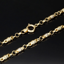 Trendige Bicolor Goldkette / Halskette aus 14K / 585 Gold (Gelbgold und Weißgold) in filigranem Greco-Design (ca. 60cm Länge und 4,5mm Breite