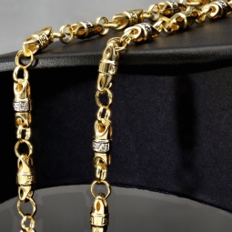 Trendige Bicolor Goldkette / Halskette aus 14K / 585 Gold (Gelbgold und Weißgold) in filigranem Greco-Design (ca. 60cm Länge und 4,5mm Breite