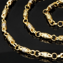 Trendige Bicolor Goldkette / Halskette aus 14K / 585 Gold (Gelbgold und Weißgold) in filigranem Greco-Design (ca. 60cm Länge und 4,5mm Breite