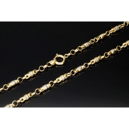 Trendige Bicolor Goldkette / Halskette aus 14K / 585 Gold (Gelbgold und Weißgold) in filigranem Greco-Design (ca. 60cm Länge und 4,5mm Breite