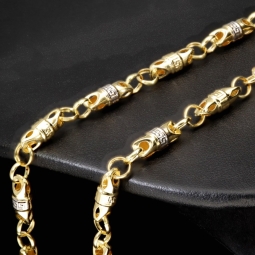Trendige Bicolor Goldkette / Halskette aus 14K / 585 Gold (Gelbgold und Weißgold) in filigranem Greco-Design (ca. 60cm Länge und 4,5mm Breite