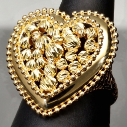 Statement-Ring dür Damen mit einem großen, funkelnden Herz aus Gold (585 14K Gelbgold) in RG ca. 57