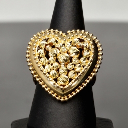 Statement-Ring dür Damen mit einem großen, funkelnden Herz aus Gold (585 14K Gelbgold) in RG ca. 57