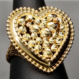 Statement-Ring dür Damen mit einem großen, funkelnden Herz aus Gold (585 14K Gelbgold) in RG ca. 57