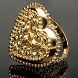 Statement-Ring dür Damen mit einem großen, funkelnden Herz aus Gold (585 14K Gelbgold) in RG ca. 57