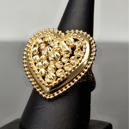 Statement-Ring dür Damen mit einem großen, funkelnden Herz aus Gold (585 14K Gelbgold) in RG ca. 57
