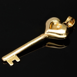Großer Anhänger in Schlüsselform mit Herzdesign aus edlem Gold (585 14K Gelbgold)