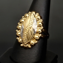 Bicolor Ring aus 585 / 14K Gold im Greco-Design mit filigranen Details (Gelbgold und Weißgold) in Ringgröße ca. 59