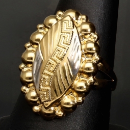 Bicolor Ring aus 585 / 14K Gold im Greco-Design mit filigranen Details (Gelbgold und Weißgold) in Ringgröße ca. 59