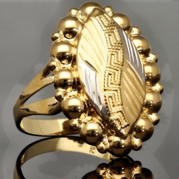 Bicolor Ring aus 585 / 14K Gold im Greco-Design mit filigranen Details (Gelbgold und Weißgold) in Ringgröße ca. 59