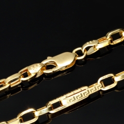 Edle Goldkette / Ankerkette mit filigranem Greco-Design aus 14K 585 Gold (Gelbgold), ca. 65cm Länge, ca. 4mm Breite - Hochwertig verarbeitet