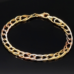 Exklusives Tricolor-Goldarmband aus 14K 585 Gold – Eleganz in Gelbgold, Roségold und Weißgold (ca. 19,5 cm, 7 mm)
