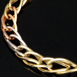 Exklusives Tricolor-Goldarmband aus 14K 585 Gold – Eleganz in Gelbgold, Roségold und Weißgold (ca. 19,5 cm, 7 mm)