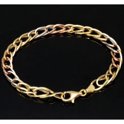 Exklusives Tricolor-Goldarmband aus 14K 585 Gold – Eleganz in Gelbgold, Roségold und Weißgold (ca. 19,5 cm, 7 mm)