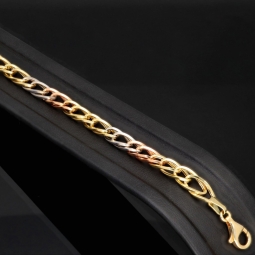 Exklusives Tricolor-Goldarmband aus 14K 585 Gold – Eleganz in Gelbgold, Roségold und Weißgold (ca. 19,5 cm, 7 mm)