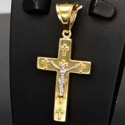 Jesus Christus Kreuzanhänger mit feinen Details und Verzierungen aus Gold 14k (585er) Gelbgold und Weißgold (Bicolor)