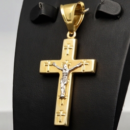 Jesus Christus Kreuzanhänger mit feinen Details und Verzierungen aus Gold 14k (585er) Gelbgold und Weißgold (Bicolor)