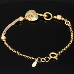 Designer Tricolor Armband mit Zirkoniabesatz aus funkelnden 585 14K Gold (Gelbgold, Weißgold und Rosegold) Längenverstellbar ca. 19,0 - 20,5 cm mit eingearbeitetem Herz
