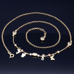 Glänzende Ankerkette mit fantasievollen Elementen aus hochwertigem 585 14k Gold mit Zirkoniabesatz (längenverstellbar von 45cm-ca. 47,5cm)