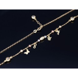 Glänzende Ankerkette mit fantasievollen Elementen aus hochwertigem 585 14k Gold mit Zirkoniabesatz (längenverstellbar von 45cm-ca. 47,5cm)