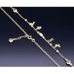 Glänzende Ankerkette mit fantasievollen Elementen aus hochwertigem 585 14k Gold mit Zirkoniabesatz (längenverstellbar von 45cm-ca. 47,5cm)