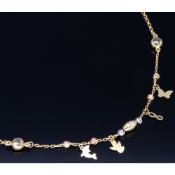 Glänzende Ankerkette mit fantasievollen Elementen aus hochwertigem 585 14k Gold mit Zirkoniabesatz (längenverstellbar von 45cm-ca. 47,5cm)