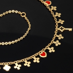 Sehr schöne Ankerkette aus edlem 14K 585er Gold (Gelbgold) mit dekorativen Elementen (verstellbar entweder ca. 42cm oder 45cm)