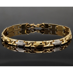 Armband aus edlem Bicolor 14K 585er Gold (Gelb- und Weißgold) - ca. 21 cm Länge und 6mm Breite- mit halb poliertem und halb mattiertem Design