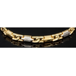 Armband aus edlem Bicolor 14K 585er Gold (Gelb- und Weißgold) - ca. 21 cm Länge und 6mm Breite- mit halb poliertem und halb mattiertem Design