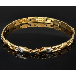 Armband aus edlem Bicolor 14K 585er Gold (Gelb- und Weißgold) - ca. 21 cm Länge und 6mm Breite- mit halb poliertem und halb mattiertem Design