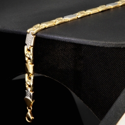 Armband aus edlem Bicolor 14K 585er Gold (Gelb- und Weißgold) - ca. 21 cm Länge und 6mm Breite- mit halb poliertem und halb mattiertem Design