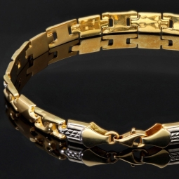 Armband aus edlem Bicolor 14K 585er Gold (Gelb- und Weißgold) - ca. 21 cm Länge und 6mm Breite- mit halb poliertem und halb mattiertem Design