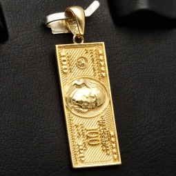 Detailgetreuer 100 Dollar Schein Anhänger - Dollar Note aus funkelndem Gold (14k / 585er Gelbgold)