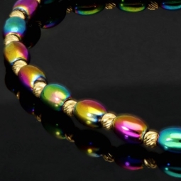 Trendiges Kugel-Zugarmband bestückt mit 20 edlen Goldperlen aus hochwertigem 585 14K und bunten schimmernden Flip-Flop-Beads - längenverstellbar von 17cm -25cm