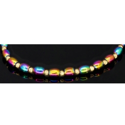 Trendiges Kugel-Zugarmband bestückt mit 20 edlen Goldperlen aus hochwertigem 585 14K und bunten schimmernden Flip-Flop-Beads - längenverstellbar von 17cm -25cm