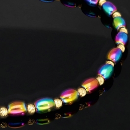 Trendiges Kugel-Zugarmband bestückt mit 20 edlen Goldperlen aus hochwertigem 585 14K und bunten schimmernden Flip-Flop-Beads - längenverstellbar von 17cm -25cm