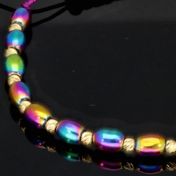 Trendiges Kugel-Zugarmband bestückt mit 20 edlen Goldperlen aus hochwertigem 585 14K und bunten schimmernden Flip-Flop-Beads - längenverstellbar von 17cm -25cm