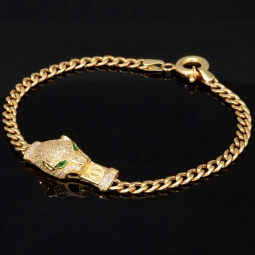 Exklusives 585er Goldarmband / Panzerarmband mit Panther-Element mit Zirkoniabesatz – ca. 19 cm, 4 mm (585er 14k)