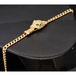 Exklusives 585er Goldarmband / Panzerarmband mit Panther-Element mit Zirkoniabesatz – ca. 19 cm, 4 mm (585er 14k)