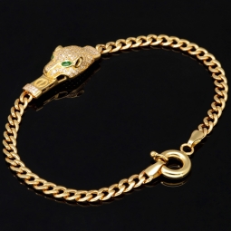 Exklusives 585er Goldarmband / Panzerarmband mit Panther-Element mit Zirkoniabesatz – ca. 19 cm, 4 mm (585er 14k)