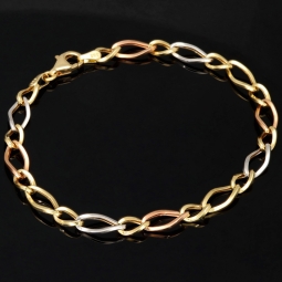 Exklusives Armband aus 585er (14k) Tricolor Gold (Gelbgold, Roségold und Weißgold) -  ca. 20cm, ca.  5,5mm