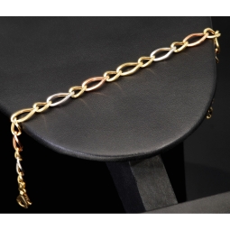 Exklusives Armband aus 585er (14k) Tricolor Gold (Gelbgold, Roségold und Weißgold) -  ca. 20cm, ca.  5,5mm