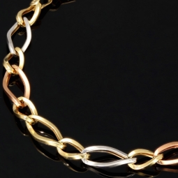 Exklusives Armband aus 585er (14k) Tricolor Gold (Gelbgold, Roségold und Weißgold) -  ca. 20cm, ca.  5,5mm