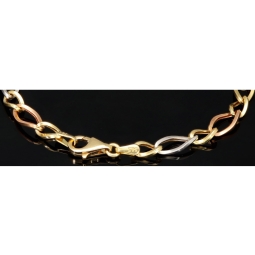 Exklusives Armband aus 585er (14k) Tricolor Gold (Gelbgold, Roségold und Weißgold) -  ca. 20cm, ca.  5,5mm